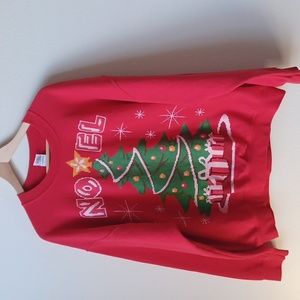 Gildan Christmas Sweatshirt Noel Red Needlepoint Graphic Unisex XL